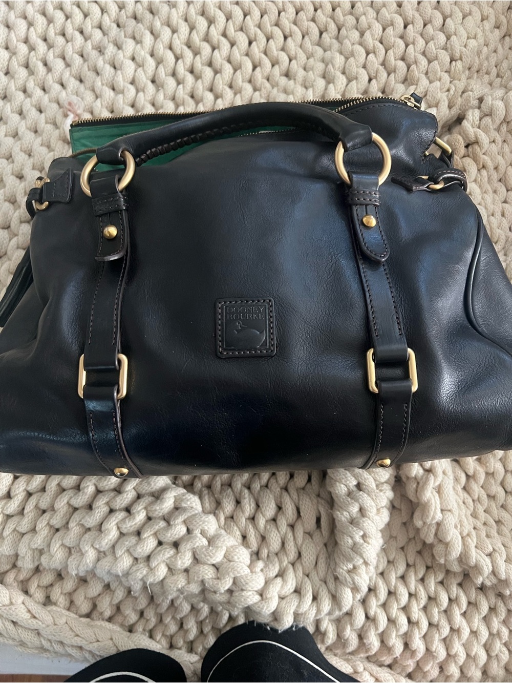 Dooney & Bourke Black Leather Satchel with Gold Hardware - Picture 2 of 8